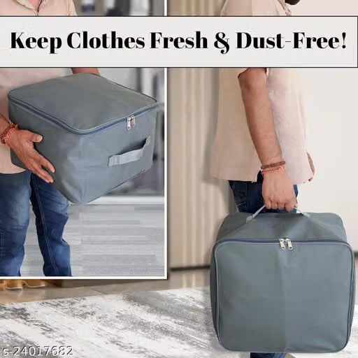 Moisture-Proof Underbed Wardrobe Clothes Storage Bags Pack of 2 Grey