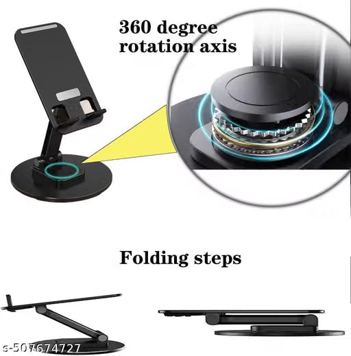Laser Art Foldable Desktop Mobile Holder Stand Black